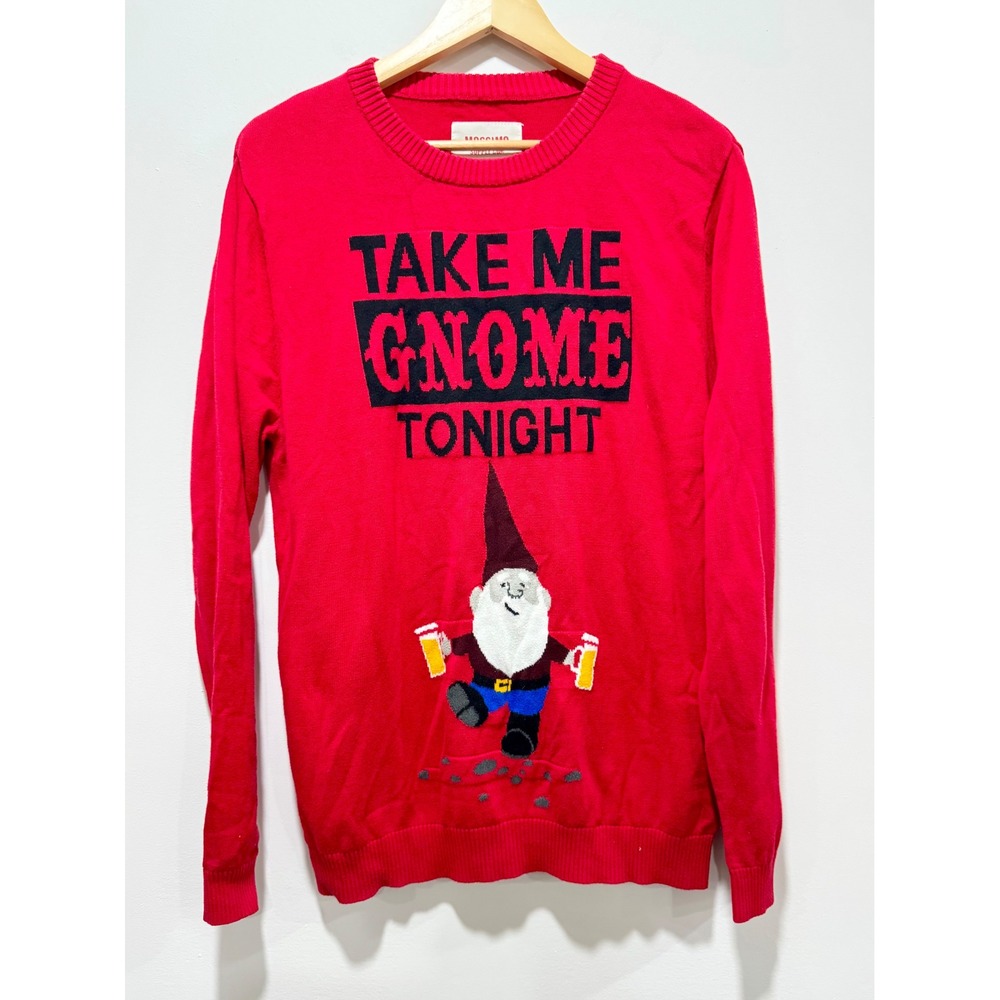 Mossimo Take Me Gnome Tonight Red Holiday Ugly Christmas Sweater Womens Medium